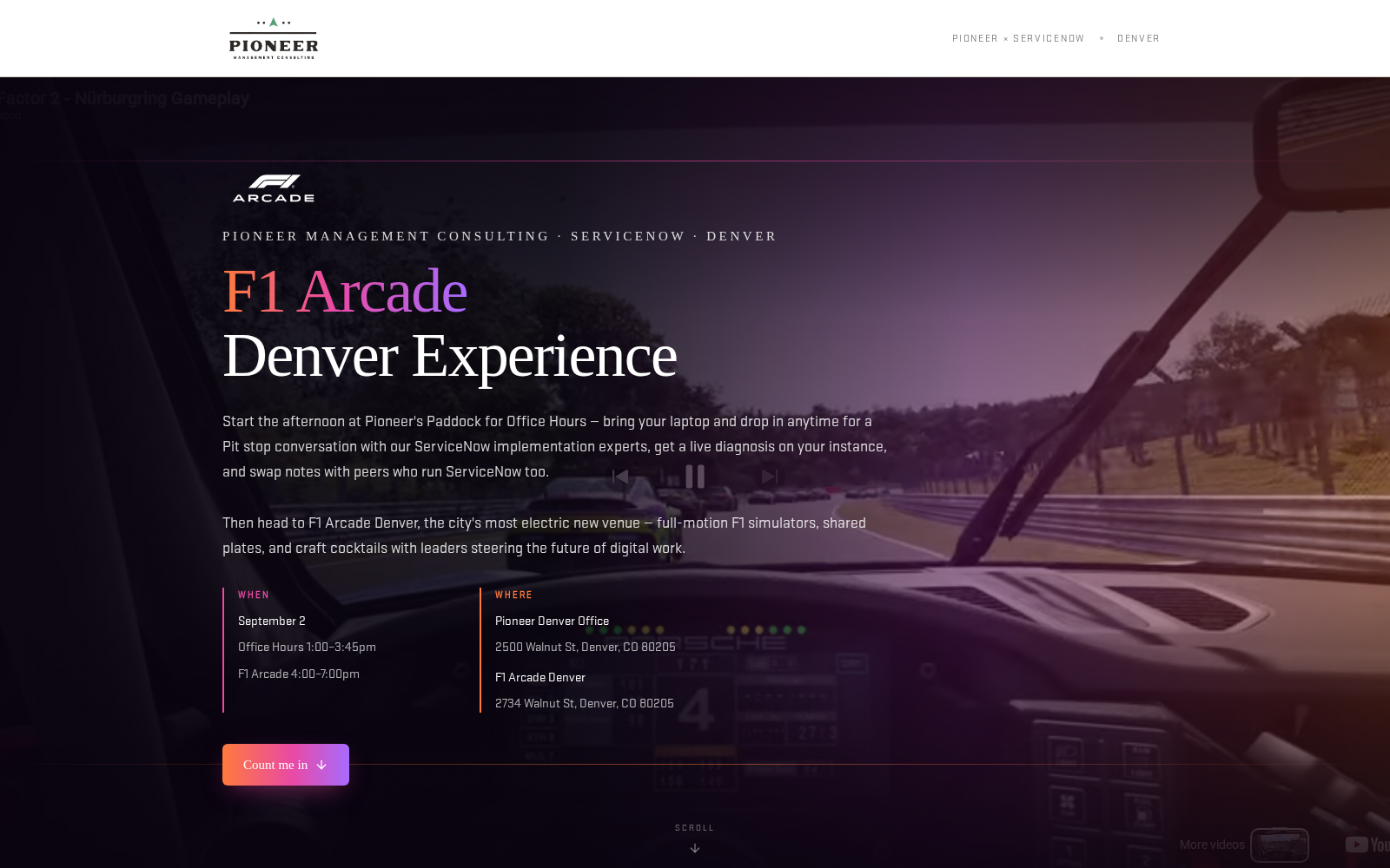 F1 Arcade Denver Experience interface