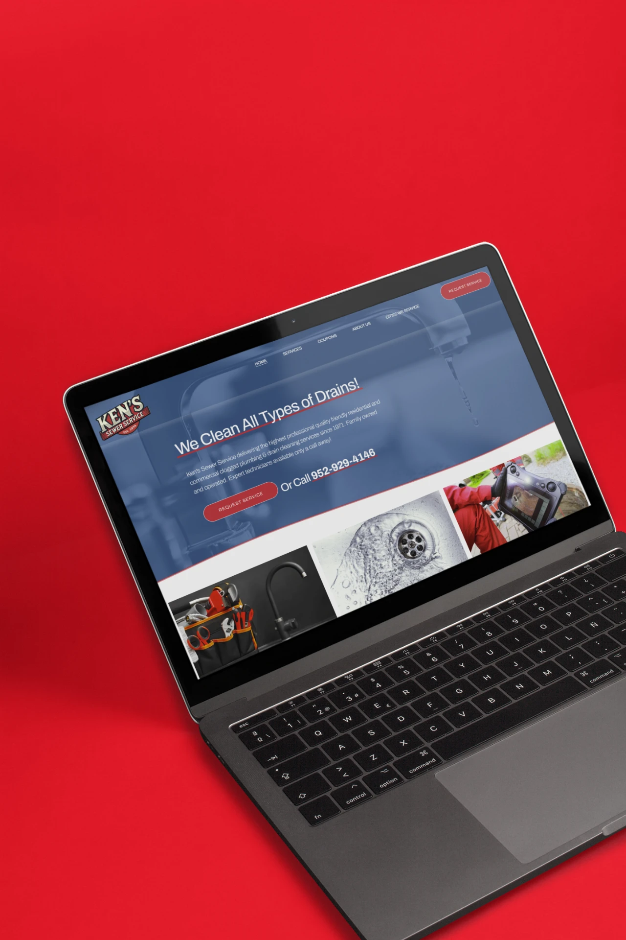 Ken's Sewer Service website on a MacBook