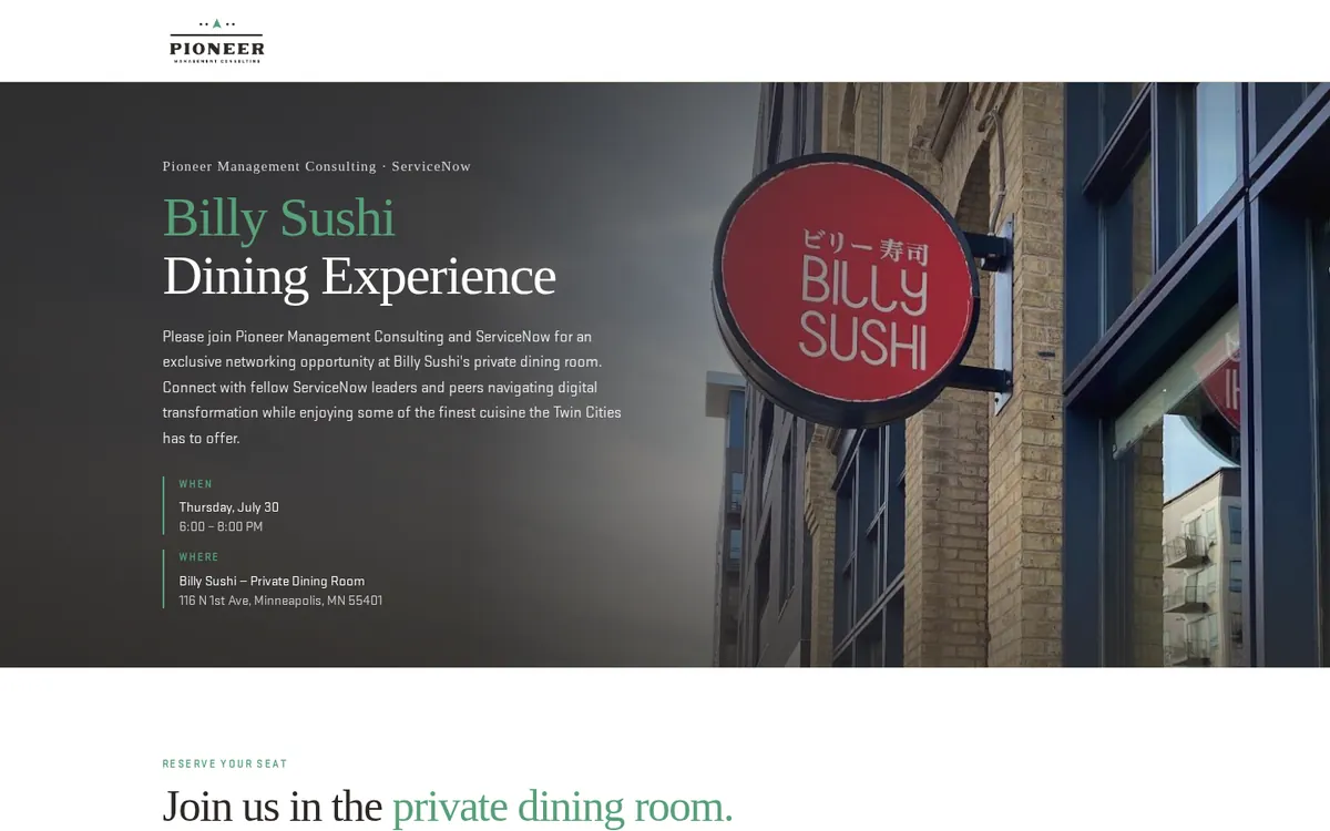 Billy Sushi Private Dining Experience interface