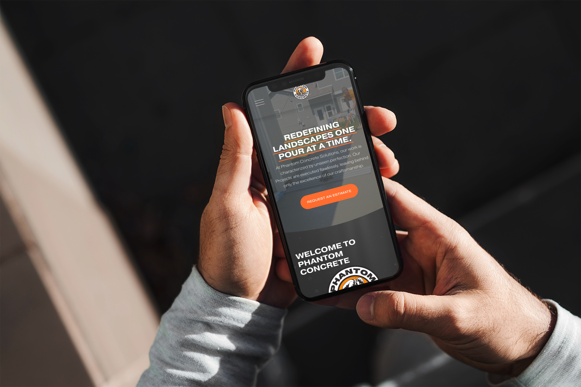 Concrete contractor website on a phone