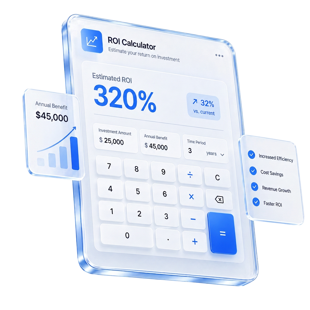 ROI calculator example widget showing a 320% estimated return